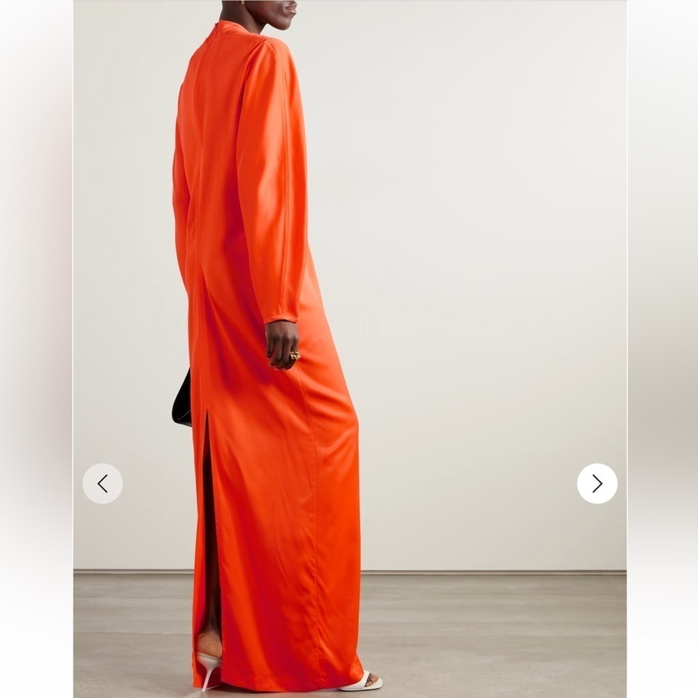 Ferragamo Long Sleeve V Neck Satin Gown - Picture 2 of 14
